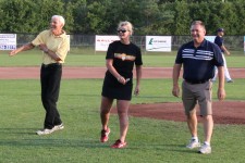 Enjoying their amazing pitch!! Corby Adams, Michelle Simpson-Leigh, Tim Belcourt, Opening Pitch Barrie Baycats July 16, 2015